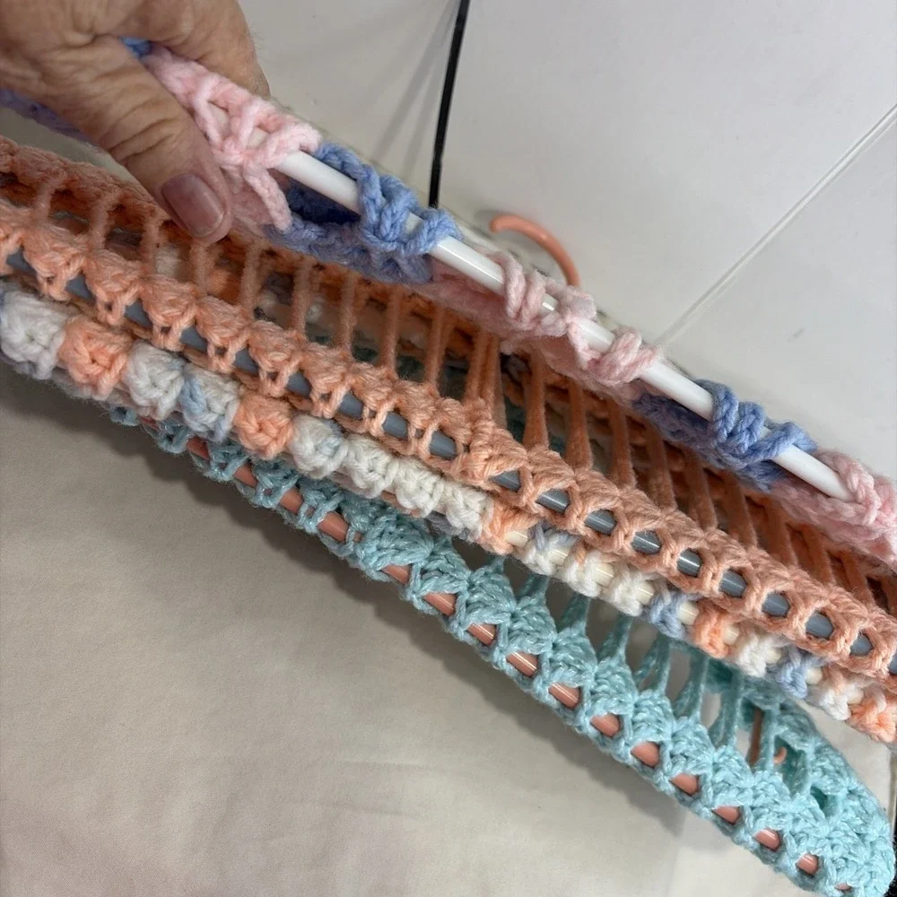 Set Of Four Crotchet Covered Hangers Hand Made Pastel Cottage Core Style